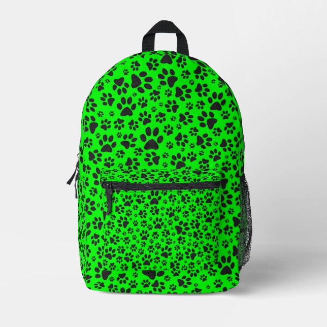Dog Paws Black and White Polka Dot on green  Printed Backpack (Front)