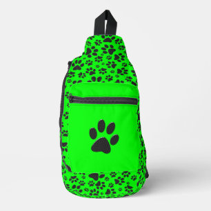 Dog Paws Black and White Polka Dot on green  Sling Bag