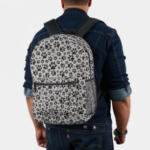 Dog Paws Black and White Polka Dot on grey Printed Backpack
