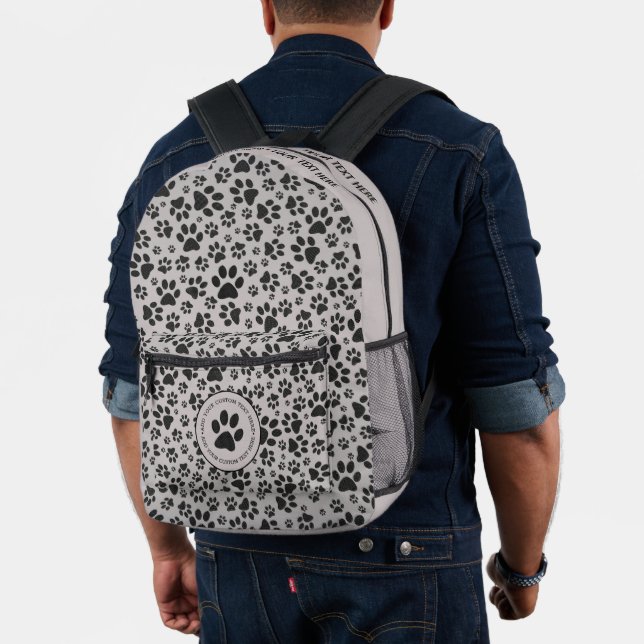Dog Paws Black and White Polka Dot on grey Printed Backpack (Insitu (Model))