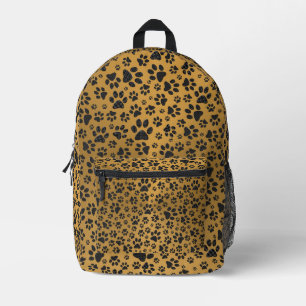 Dog Paws Black and White Polka Dot on metal gold Printed Backpack
