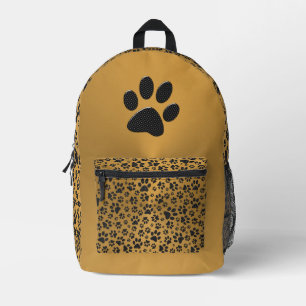 Dog Paws Black and White Polka Dot on metal gold Printed Backpack