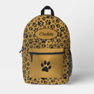 Dog Paws Black and White Polka Dot on metal gold Printed Backpack