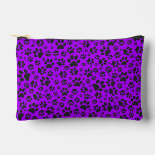 Dog Paws Black and White Polka Dot on purple Accessory Pouch