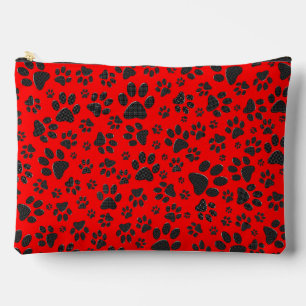 Dog Paws Black and White Polka Dot on red Accessory Pouch