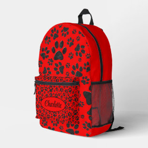Dog Paws Black and White Polka Dot on red Printed Backpack