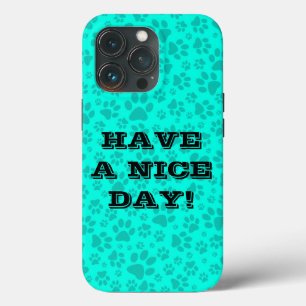 Dog Paws Black and White Polka Dot on vivid cyan   iPhone 13 Pro Case