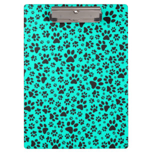 Dog Paws Black and White Polka Dot on vivid cyan Clipboard
