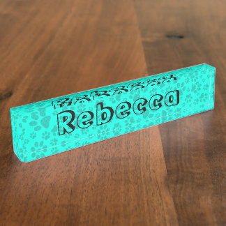 Dog Paws Black and White Polka Dot on vivid cyan Nameplate