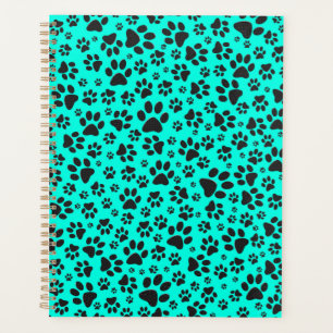 Dog Paws Black and White Polka Dot on vivid cyan Planner