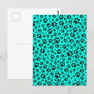 Dog Paws Black and White Polka Dot on vivid cyan  Postcard