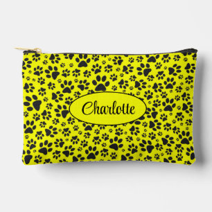 Dog Paws Black and White Polka Dot on yellow Accessory Pouch