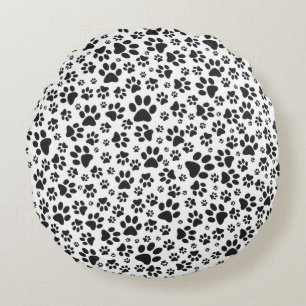 Dog Paws Black and White Polka Dot Round Cushion