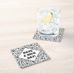 Dog Paws Black and White Polka Dot Square Paper C Coaster