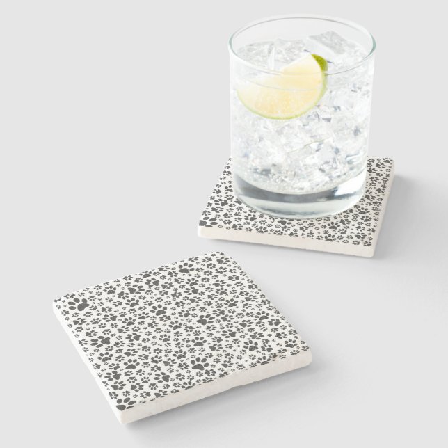 Dog Paws Black and White Polka Dot  Stone Coaster (Side)