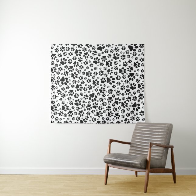 Dog Paws Black and White Polka Dot  Tapestry (In Situ (Horizontal))