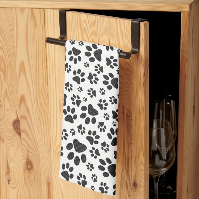 Dog Paws Black and White Polka Dot  Tea Towel (Thirds Fold)