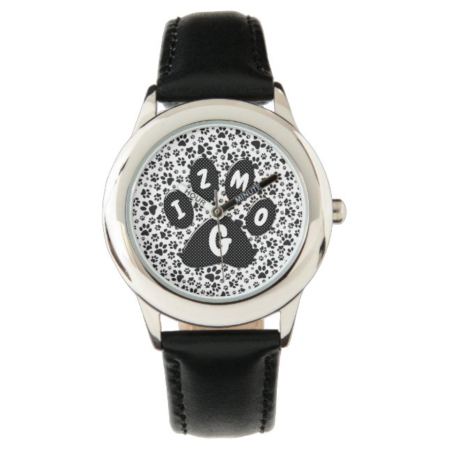 Dog Paws Black and White Polka Dot  Watch (Front)
