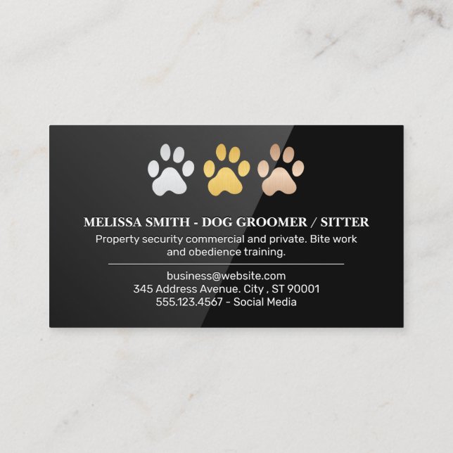 Dog Paws | Black Gloss Business Card (Back)