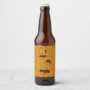Dog Paws Black & White Polka Dot on dahlia orange Beer Bottle Label