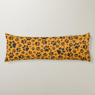 Dog Paws Black & White Polka Dot on dahlia orange Body Cushion
