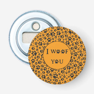 Dog Paws Black & White Polka Dot on dahlia orange Bottle Opener