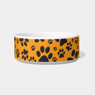 Dog Paws Black & White Polka Dot on dahlia orange Bowl