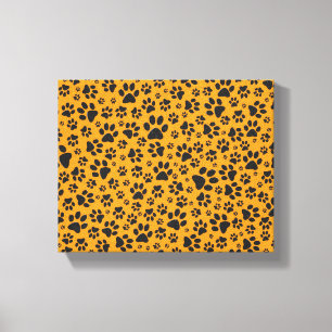 Dog Paws Black & White Polka Dot on dahlia orange Canvas Print