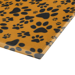 Dog Paws Black & White Polka Dot on dahlia orange Cutting Board