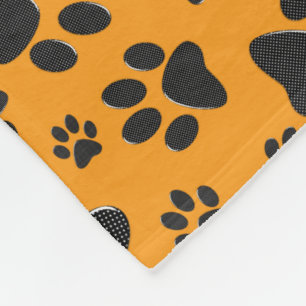 Dog Paws Black & White Polka Dot on dahlia orange Fleece Blanket
