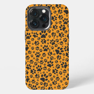 Dog Paws Black & White Polka Dot on dahlia orange iPhone 13 Pro Case