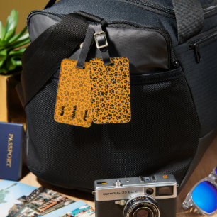 Dog Paws Black & White Polka Dot on dahlia orange Luggage Tag