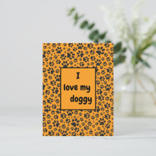 Dog Paws Black & White Polka Dot on dahlia orange  Postcard