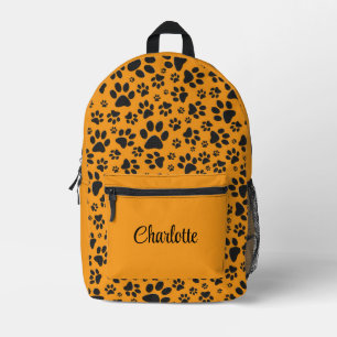 Dog Paws Black & White Polka Dot on dahlia orange Printed Backpack