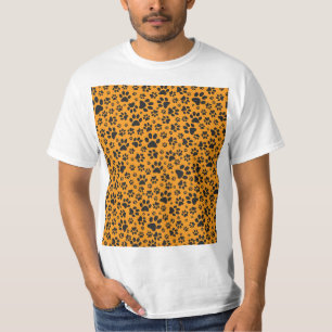 Dog Paws Black & White Polka Dot on dahlia orange T-Shirt