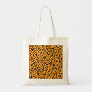 Dog Paws Black & White Polka Dot on dahlia orange Tote Bag