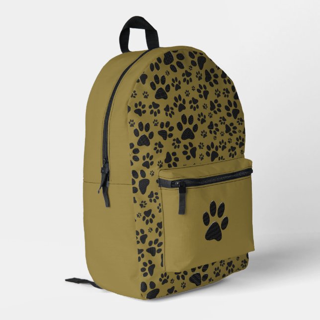 Dog Paws Black & White Polka Dot on military gold Printed Backpack (Back Corner Left)