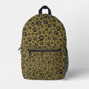 Dog Paws Black & White Polka Dot on military gold Printed Backpack