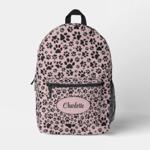 Dog Paws Black & White Polka Dot on pink charlotte Printed Backpack