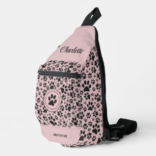 Dog Paws Black & White Polka Dot on pink charlotte Sling Bag