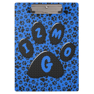 Dog Paws Black & White Polka Dot on tech blue Clipboard