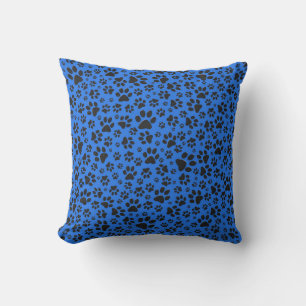 Dog Paws Black & White Polka Dot on tech blue Cushion