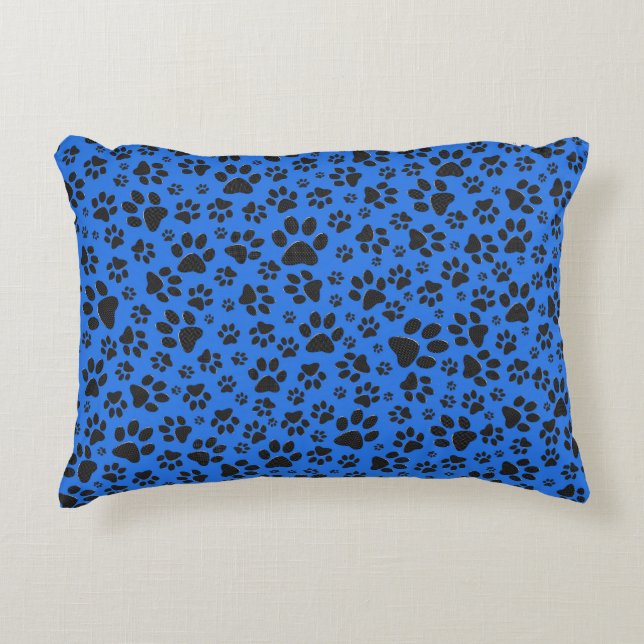Dog Paws Black & White Polka Dot on tech blue Decorative Cushion (Front)