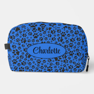 Dog Paws Black & White Polka Dot on tech blue Dopp Kit