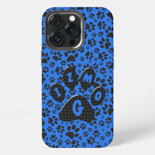 Dog Paws Black & White Polka Dot on tech blue iPhone 13 Pro Case