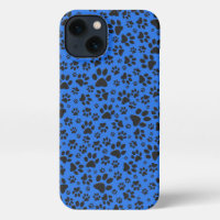 Dog Paws Black & White Polka Dot on tech blue