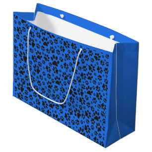 Dog Paws Black & White Polka Dot on tech blue Large Gift Bag