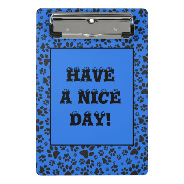 Dog Paws Black & White Polka Dot on tech blue Mini Clipboard (Front)