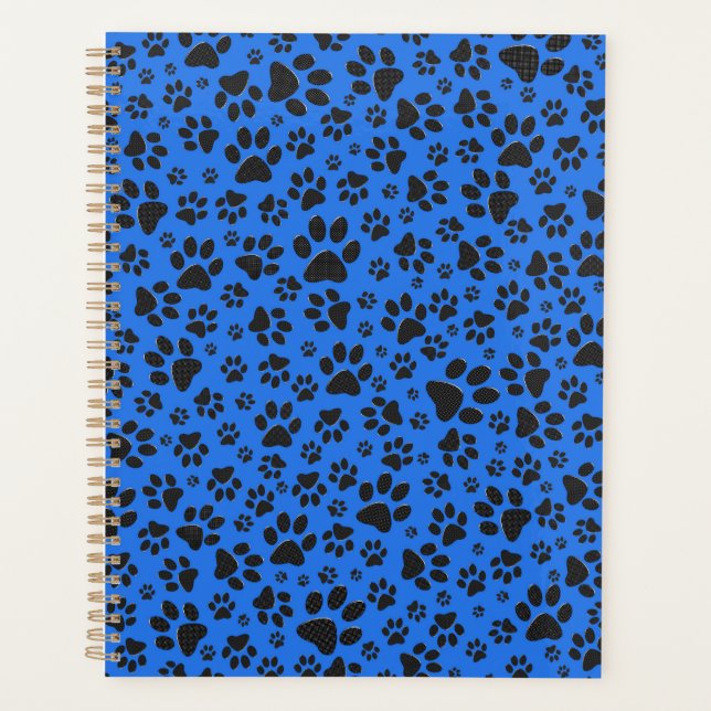 Dog Paws Black & White Polka Dot on tech blue Planner (Front)