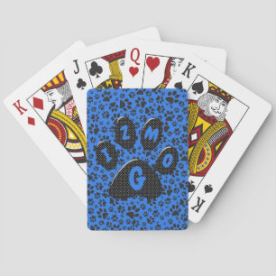Dog Paws Black & White Polka Dot on tech blue Play Playing Cards